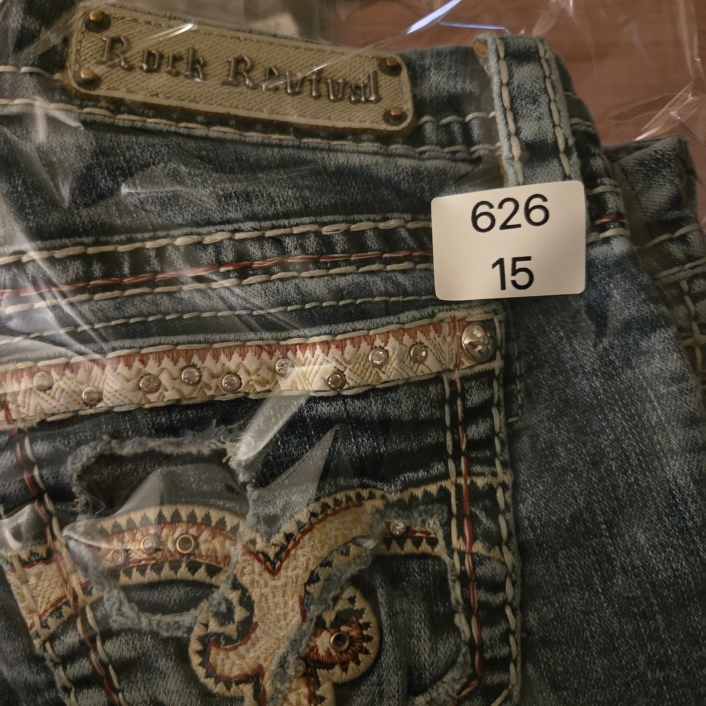 Rock Revival Luiza Denim Shorts Womens 27‎ Blue Embellished Cut Off Y2K EP9127C - Picture 11 of 11